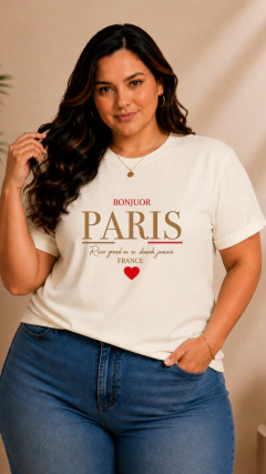 Camiseta Plus Size em Algodão "Paris" Off White