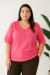 Camiseta Feminina Decote V Rosa | T-shirt de Algodão Plus size