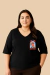 T-shirt Estampada Caneca Café Decote V | Camiseta Feminina Plus Size de Algodão - Panda T-shirt Moda Feminina Plus Size