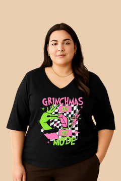 Camiseta Grinchmas Mode Feminina Decote V | T-shirt de Algodão Plus size