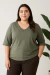 Camiseta Feminina Decote V Verde Militar | T-shirt de Algodão Plus size