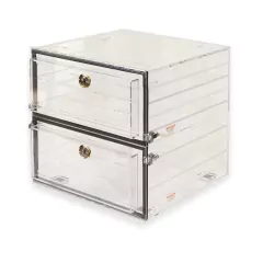 DESSECADOR DE ACRÍLICO TRANSPARENTE DE 610X457X610MM COM 2 CÂMARAS E 10 PRATELEIRAS PERFURADAS