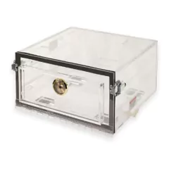 DESSECADOR DE ACRÍLICO TRANSPARENTE DE 305X305X152MM COM 1 CÂMARA E 2 PRATELEIRAS PERFURADAS