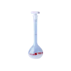 BALÃO VOLUMÉTRICO EM PMP/TPX, RESISTENTE A 170ºC, COM TAMPA, VOLUME 50 ML