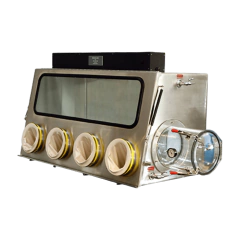CÂMARA (GLOVE BOX) EM AÇO INOXIDÁVEL, 1157 LITROS, PARA 2 OPERADORES, COM CÂMARA DE TRANSFERÊNCIA, PORTA FRONTAL, 4 LUVAS, DIMENSÕES INTERNAS 1520 X 960 X 790 MM – MODELO 819-SS/GBB