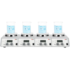 BATERIA DE AGITADORES MAGNÉTICOS DIGITAIS COM 4 LUGARES, AQUECIMENTO ATÉ 340ºC E VELOCIDADE DE 200 A 1500RPM, REGULADOS INDIVIDUALMENTE, PLATAFORMAS DE CERÂMICA 135MMØ, CADA PONTO DE AGITAÇÃO TEM CAPACIDADE PARA AGITAR ATÉ 10 LITROS (H20) – MODELO MS-H340-S4
