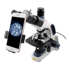 MICROSCÓPIO BIOLÓGICO TRINOCULAR COM ADAPTADOR PARA SMARTPHONE AUMENTO 1000X COM 5 OBJETIVAS PLANA INFINITA (IOS) 4X/10X/20X/40X/100X LÂMPADA LED