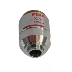 OBJETIVA PLANACROMÁTICA AUMENTO 4X, ABERTURA NUMÉRICA 0,10, ÓTICA INFINITA, ESPESSURA VIDRO DE COBERTURA CORRIGIDA PARA MICROSCÓPIOS BIOLÓGICOS MEDILUX MODELO MDL-150 – MODELO 150P-BOIF4