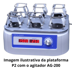 PLATAFORMA PARA AGITAÇÃO DE 6 FRASCOS DE 250ML PARA USO COM AGITADOR ORBITAL AG-200 E INCUBADORA DE AGITAÇÃO ORBITAL AG-45 - CÓDIGO AG-P2 - Biosystems Importadora Ltda