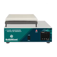 CHAPA AQUECEDORA DIGITAL PLATAFORMA SUPERIOR EM CERÂMICA. MEDINDO 16.5 CM X 16.5 CM. CONTROLE DE TEMPERATURA DESDE 5ºC ACIMA DA AMBIENTE ATÉ 400ºC. MODELO SSCDC/16.5.