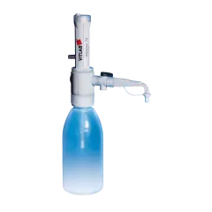 DISPENSADOR AUTOMÁTICO (NÃO-AUTOCLAVÁVEL), VOLUME 01 A 10 ML, PARA ANÁLISE DE TRAÇO, PROJETADO PARA SER USADO EM CONJUNTO COM FRASCOS PFA, COM FRASCO RESERVATÓRIO.