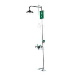 CHUVEIRO LAVA-OLHOS PISO ACIONAMENTO MANUAL TUBULAÇÃO EM AÇO INOX ¾" CRIVO E BACIA EM AÇO INOX MODELO: CL-052-F