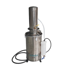 DESTILADOR DE ÁGUA VAZÃO 20 LITROS/HORA COM PÉS, CORPO, CÚPULA E TAMPA EM AÇO SAE1020 COM TRATAMENTO ANTICORROSIVO, DESLIGAMENTO AUTOMÁTICO EM CASO DE FALTA DE ÁGUA PARA USO EM CIMA DE BANCADA - MODELO DZ-20L-III