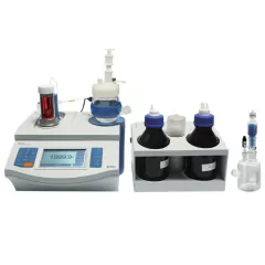 TITULADOR AUTOMÁTICO DIGITAL KARL FISCHER, TITULAÇÃO VOLUMÉTRICA 0,1MG A 250MG E COULOMÉTRICA 10µG A 20MG, RS232, BIVOLT