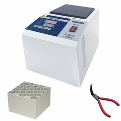 BANHO SECO, COM AQUECIMENTO +5°C A 150°C, CAPACIDADE PARA 1 (UM) BLOCO, EQUIPADO COM UM BLOCO PARA 20 TUBOS DE 18 MM