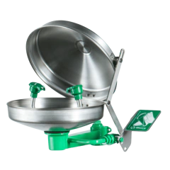 LAVA-OLHOS EMERGÊNCIA FIXAÇÃO EM PAREDE COM TAMPA PROTETORA BACIA AÇO INOX MODELO: L-022