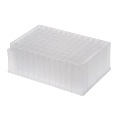 PLACA POÇO PROFUNDO, FUNDO QUADRADO, 2 ML, 96 POCOS. PACOTE COM 5 PEÇAS, SEM TAMPA Cód. P-2ML-SQ-C
