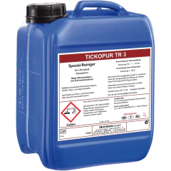 AGENTE DE LIMPEZA ESPECIAL PARA BANHOS ULTRASSÔNICOS, GARRAFÃO DE 5L, À BASE DE ÁCIDO CÍTRICO, CONCENTRADO, SUAVE AO MATERIAL, LIVRE DE FOSFATOS, POUCO ÁCIDO, PH 3,0 (1 %), DOSAGEM 5. MODELO: TICKOPUR TR3 5L