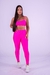 Conjunto Fitness Top Frente Única e Calça Básica Rosa Neon Canelado