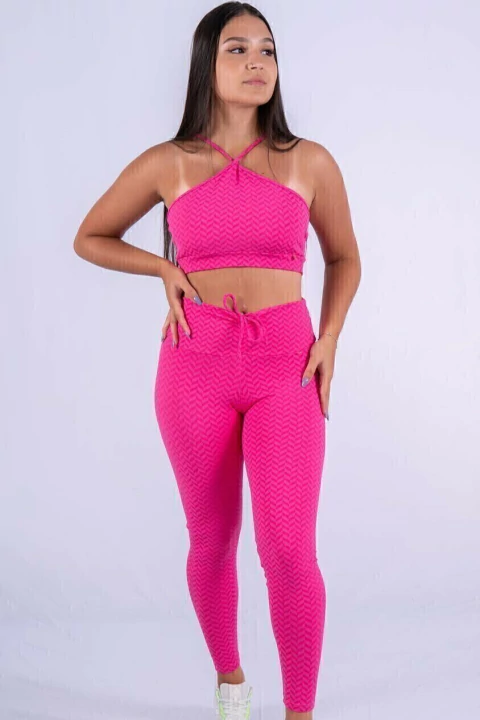 Conjunto Fitness Top Triângulo e Calça Empina Pink Texturizado - comprar online