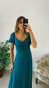 VESTIDO LONGO MANGA VERDE PETROLIO LISO - comprar online