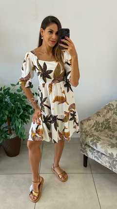 VESTIDO CURTO MANGA INSPIRAÇÃO FARM FUNDO BRANCO - loja online