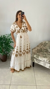 VESTIDO BOHO MANGA BRANCO COM MARROM (COD 218) (G) - comprar online