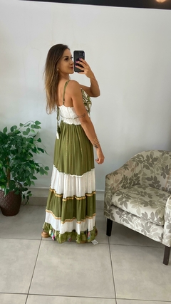VESTIDO BOHO LONGO ALÇA FUNDO VERDE (COD 310) (M) - BEM ME QUERO