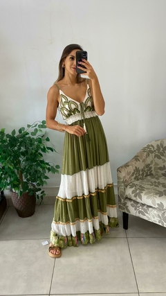 VESTIDO BOHO LONGO ALÇA FUNDO VERDE (COD 310) (M) na internet