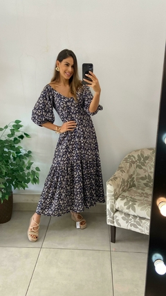 VESTIDO LONGO MANGA 3/4 FLORES na internet