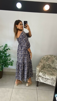VESTIDO LONGO MANGA 3/4 FLORES - BEM ME QUERO