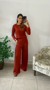 CONJUNTO MOLETOM LEVE BLUSA MANGA LONGA CROPPED + CALÇA PANTALONA - comprar online