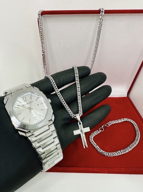 KIT completo modelo BVG octo + corrente + pulseira +pingente +- caixinha - cod 503