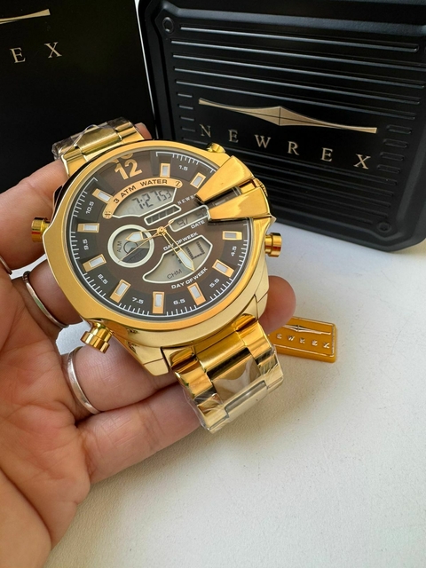 Newrex original máquina dupla - vidro cristal - Aço inoxidável- A Prova de água - dourado/preto