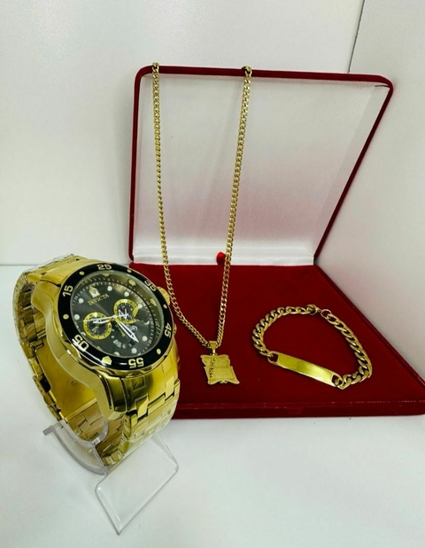 KIT completo modelo ProDriver + corrente + pulseira +pingente +- caixinha - cod 503