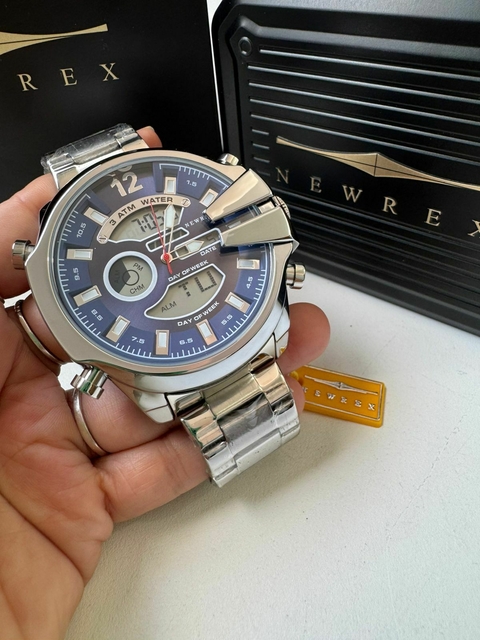 Newrex original máquina dupla - vidro cristal - Aço inoxidável- A Prova de água - prata/azul