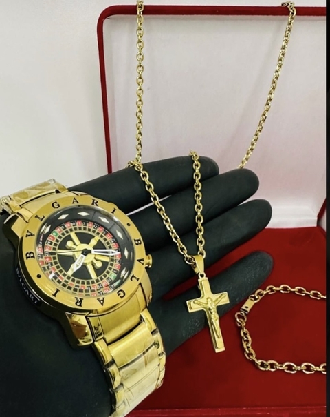 KIT completo modelo BVG cassino + corrente + pulseira +pingente +- caixinha - cod 503