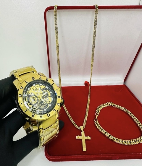 KIT completo modelo BVG skeleton + corrente + pulseira +pingente +- caixinha - cod 503