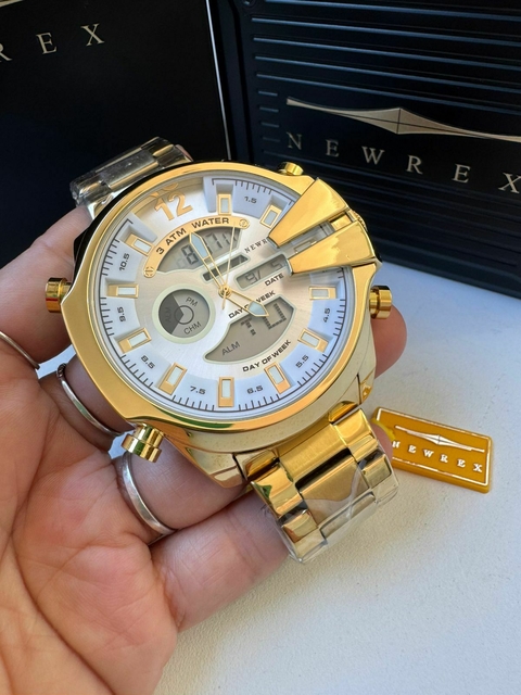 Newrex original máquina dupla - vidro cristal - Aço inoxidável- A Prova de água - dourado/branco