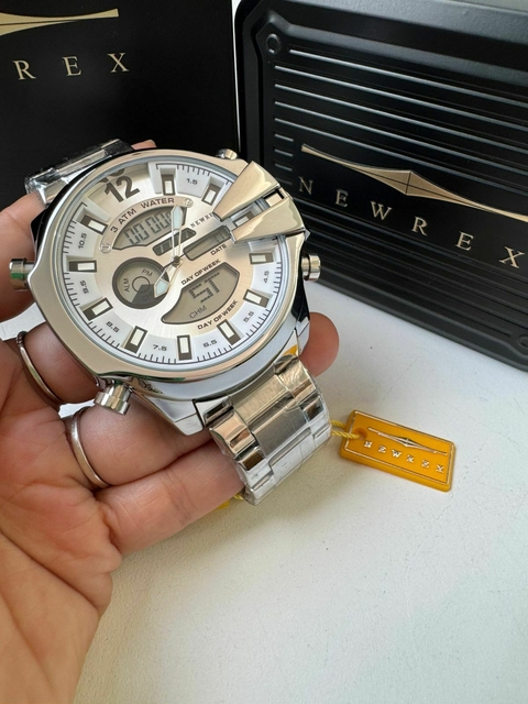 Newrex original máquina dupla - vidro cristal - Aço inoxidável- A Prova de água - prata/branco