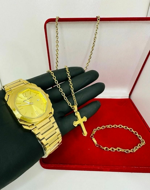 KIT completo modelo BVG octo + corrente + pulseira +pingente +- caixinha - cod 503