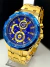 1• linha A+ - edifice perpetual - funcional data e hora - vidro cristal - dourado /azul na internet