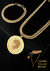 Kit Cordão e Pulseira Escama (9mm) + Pingente Medalha 3D + Cordão 2mm de Brinde - Banhado a Ouro 18k