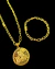 Cordão e Pulseira Cadeado 7mm/65cm + Pingente São Jorge - Moeda Antiga - Meira 18k Joias - Correntes Masculinas Banhadas a Ouro e Moeda Antiga