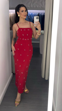 Vestido Yvi Pedraria Vermelho - comprar online