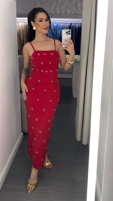 Vestido Yvi Pedraria Vermelho - comprar online