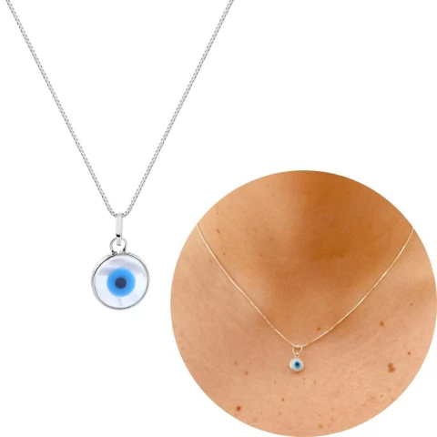 Colar de prata 925 com pingente de olho grego pequeno 6mm