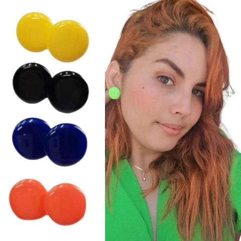Combo Atacado Brincos botão Resina colorido 12 Pares Revenda