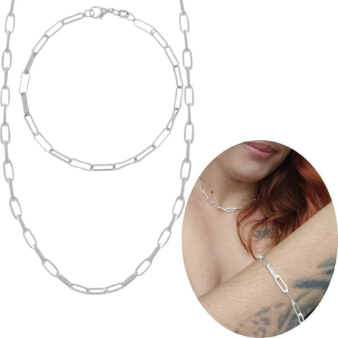Kit Chocker e Pulseira prata 925 correntaria cartier banhada