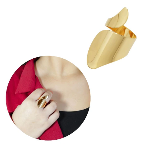 Anel liso largo ajustável banhado em ouro 18k moda aliança